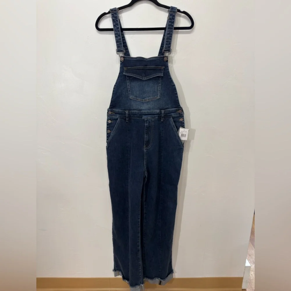 ๐ Wash Lab Blue Rain Denim Wide Leg Open Back Overalls, New with Tags, Medium - Picture 1 of 8